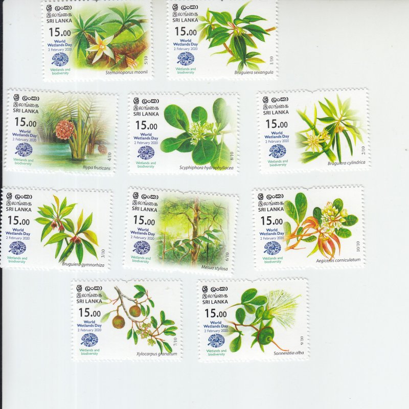 2020 Sri Lanka World Wetlands Day Biodiversity (10)  (Scott 2214-23) MNH