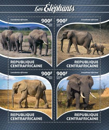 CENTRAFRICAINE 2015 SHEET ELEPHANTS WILDLIFE