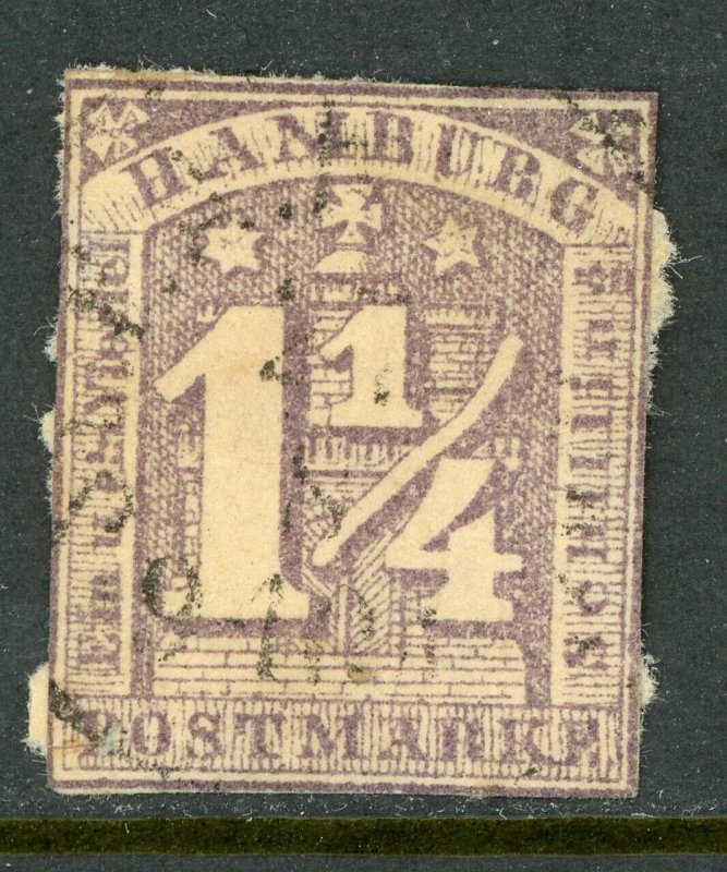 Germany States 1864 Hamburg 1¼s Red Lilac Scott #9b Used G451