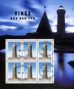 Sweden Scott 2813 used souvenir sheet, limited edition: 10,000  lighthouses