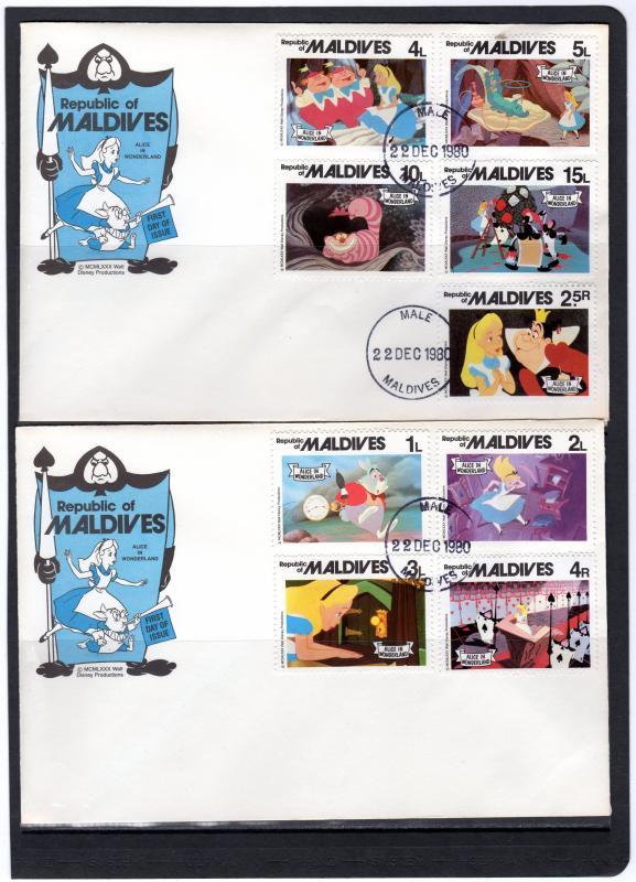 Maldive Islands 1980  Sc# 887/  Disney Alice in Wonderland Set (9) FDC (2)