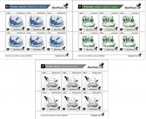 Estonia Finland Lithuania 2024 Birds Definitives BeePost set of 3 sheetlets MNH