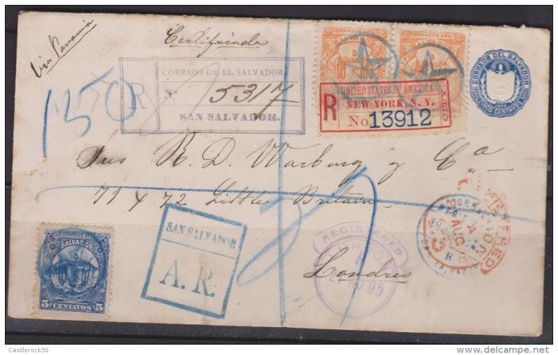 O) 1895 EL SALVADOR - SAN SALVADOR, POSTAL STATIONARY, REGIS