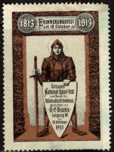 1913 Germany Poster Stamp Memorial Festival For Battle The Nations Memorial