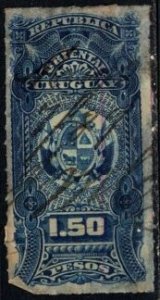 1871 Uruguay Revenue 1.50 Pesos Coat Of Arms General Tax Duty Used