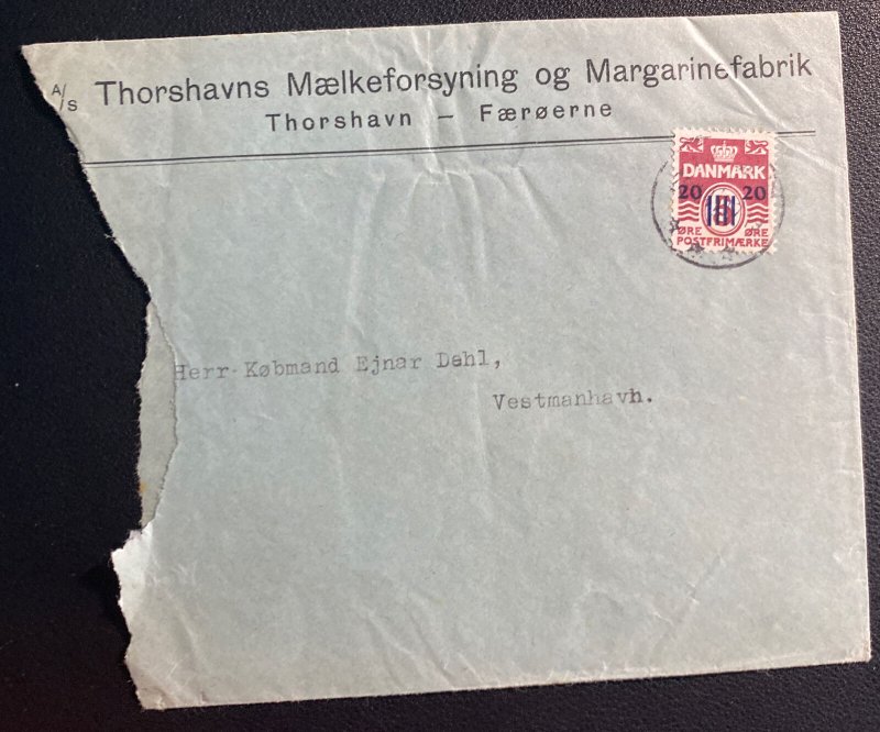 1941 Torshavn Faroe Island Denmark  commercial Cover To Vestmanhavn