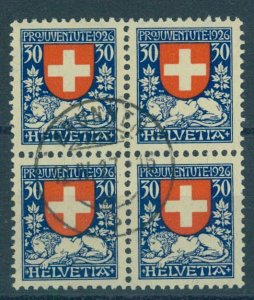 SWITZERLAND, PRO JUVENTUE 1926, 30 CENTIMES BLOCK OF4, ONE ONLY CANCEL, VFU