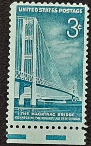 US Scott # 1109; 3c Mackinac Bridge from 1958; MNH, og; VF centering