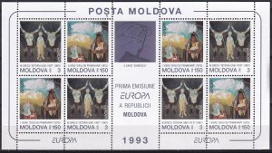 Moldova 1993 MNH Stamps Mini Sheet Scott 111-112 Europa CEPT Modern Art Sheep