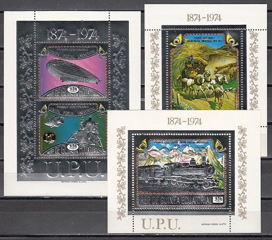 Equatorial Guinea, Mi cat. 390-393, BL111-113 A. 100th Anniversary U.P.U.. ^