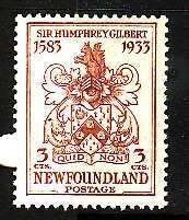 Newfoundland-Sc#214- id11-unused NH 3c yellow brown Coat-of-Arms-1933-