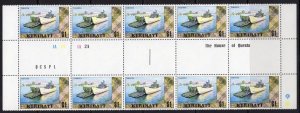 KIRIBATI SG98w 1979 $1 DEFINITIVE WMK CROWN TO RIGHT OF CA GUTTER BLK OF 10 MNH