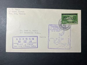 1942 Philippines WWII Overprint Cover Manila Local Use Japanese Military Police