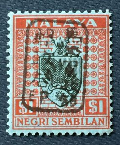 Malaya 1942 Japanese Occupation opt NEGRI SEMBILAN $1 MLH SG#J174 M4525