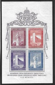 1958    VATICAN CITY  -  SG.  MS 274A -  INTERNATIONAL EXHIBITION  -  MNH