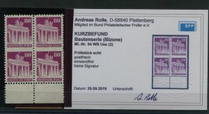 GERMANY BIZONE SCOTT 655 MICHEL 94 WB UES MNH BLOCK IMPERF BETWEEN PR WITH CERT
