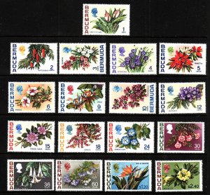 Bermuda-Sc#255-71-unused-lightly hinged QEII definitive set-Flowers-1970-