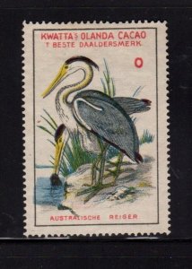 Belgian Advertising Stamp- Kwatta's Olanda Cacao Bird Series, Australian Reiger