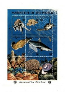 Tanzania 1998 - Marine Life - Intl Year Of Ocean Ovpt - Sheet of 9 Stamps - MNH