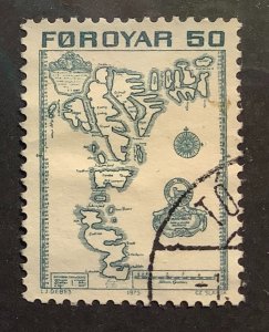 Faroe Islands 1975 Scott 9 used - 50o, Map of Faroe Islands in  1673