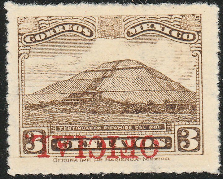 MEXICO O169a, 3¢ INVERTED OFFICIAL OVPT. PYRAMID MINT, NEVER HINGED. F-VF