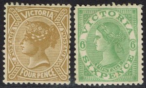 VICTORIA 1905 QV POSTAGE 4D AND 6D WMK CROWN/A PERF 12½