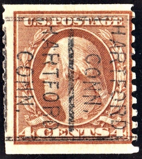 SC#495 4¢ Washington Precancel Coil Single: Hartford, Conn. (1917) Used