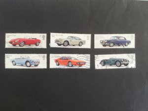 2013 GB. British Auto Legends incl. Rolls Royce & MGB. Set of 6 used stamps.