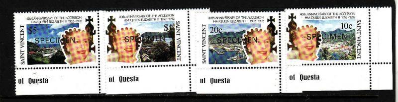 St. Vincent-Sc#1582-5-Unused NH Specimen set-QEII-40th Accession-1992-