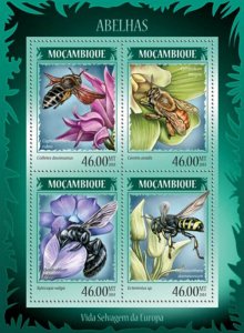 Mozambique 2014 Fauna - Bees on Stamps  4 Stamp Sheet 13A-1507