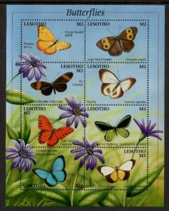 Lesotho 2001 - Butterflies - Sheet of 8 Stamps - Scott #1268 - MNH