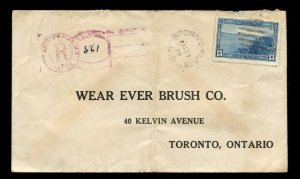 ?BROWN'S FLAT, N.B. Keyhole Registration handstamp & split/r 1939 cover Canada