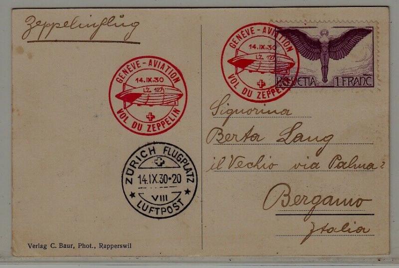 Switzerland Zeppelin card 14.9.30 Geneve