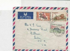 republique du cameroun 1965 lion + lamantin  air mail stamps cover ref 21273