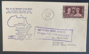 1937 England First Flight Airmail Cover To Windhoek South West Africa FFC
