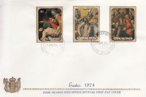 Cook Islands 1974 FDC Sc #378-#380 Easter Paintings Raphael, El Greco, Carava...