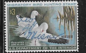 US #RW37  1970  $3 Federal Duck Stamp  (U) multicolored  CV$8.00