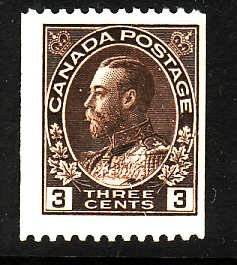 Canada-Sc#134-Unused hinged -1/2 pasteup-3c brown- KGV Admiral coil perf 12 hori