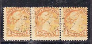 Canada-Sc#35- id5-used 1c small queen strip of 3-dated New Flos JY 22 1895-