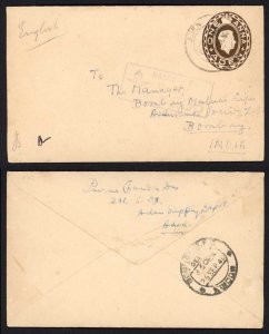 Aden KGVI 1a Postal Stationery cover to India