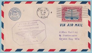 UNITED STATES FIRST FLIGHT COVER - 1928 OSHKOSH WIS TO GREEN BAY WIS - CV337