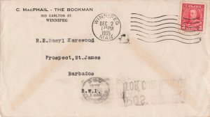 Canada 1935 Cover Winnipeg to PROPECT ST JAMES BARBADOS 