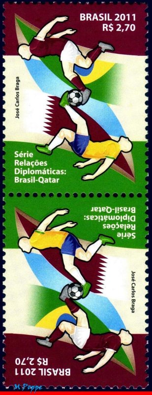 3207 BRAZIL 2011 DIPLOMATIC RELATIONS QATAR, SOCCER FOOTBOLL, SV $6.00, MNH