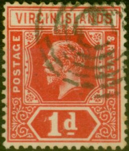 Virgin Islands 1919 1d Carmine-Red SG70c Cancelled on Receipt in D.W.I  4 Rin...