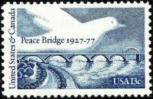 1977 Peace Bridge USA & Canada Single 13c Postage Stamp, Sc# 1721, MNH, OG