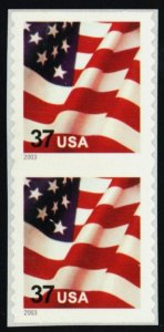 3632Ag, Mint NH 37¢ Without Slit Pair MAJOR ERROR * Stuart Katz