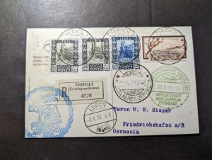 1933 Libya LZ 127 Graf Zeppelin Italy Flight Postcard Cover Tripoli to Germany