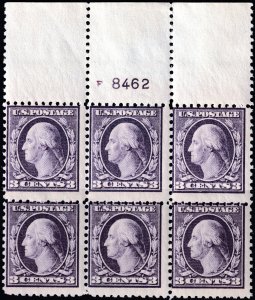 #502 Mint NH, Fine, Plate number block of 6 (CV $275) (CV $27.5 - ID28231)