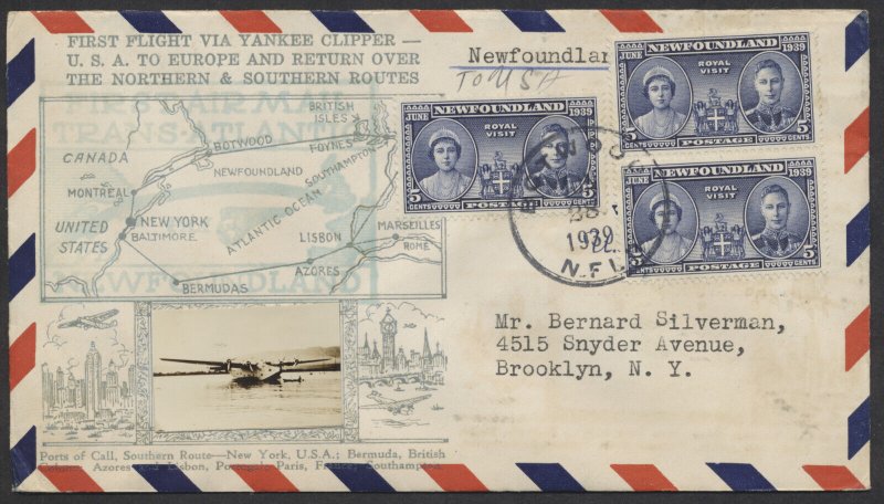 1939 PanAm FAM 18 July 1 Flight Crosby Photo Cachet Newfoundland to New York