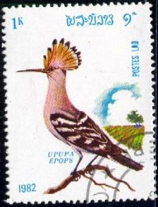 Bird, Hoopoe, Upupa Epops, Laos stamp SC#374 used